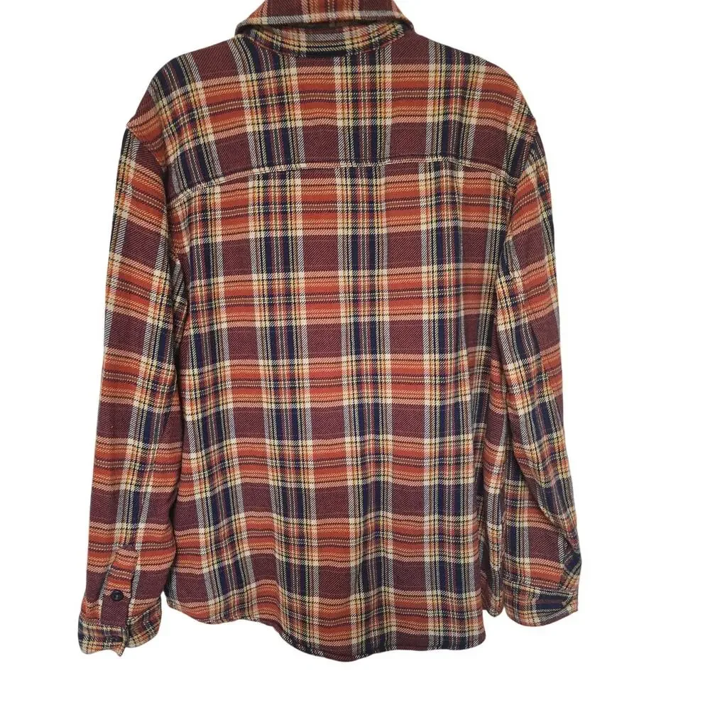 Buffalo Jeans Mens XL Plaid Flannel Shirt Rust Navy 100% Cotton Button Up